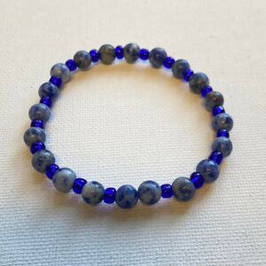 Handmade Blue Spot Jasper Crystal Beads and Recycled Bead Bracelet